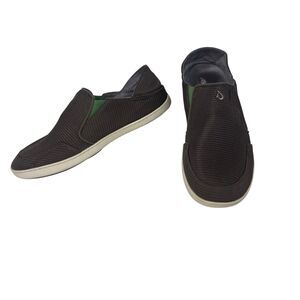 Olukai Nohea Mesh Slip On Shoes Men's 12 Mustang Brown Green Accent